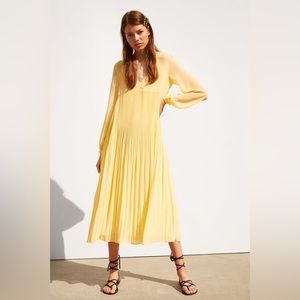 Zara Pleated Long Sleeve Midi Dress XS
